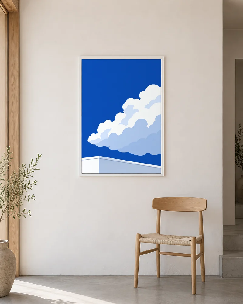 雲と屋根を玄関に飾った様子