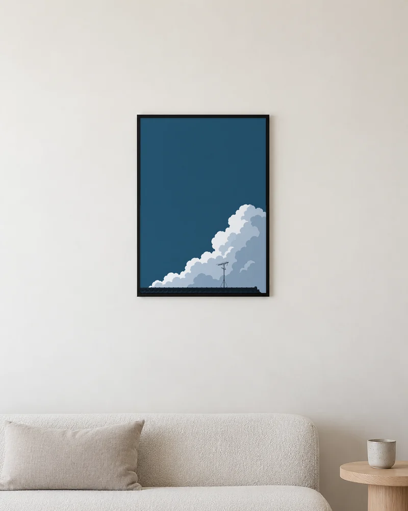 雲を受信するをソファの上に飾った様子