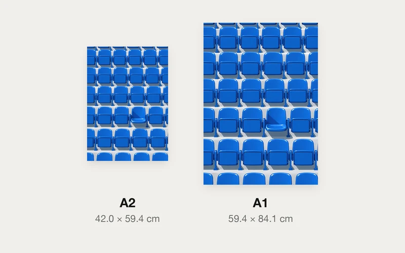 ひとつだけ下りた席のA2とA1の大きさ